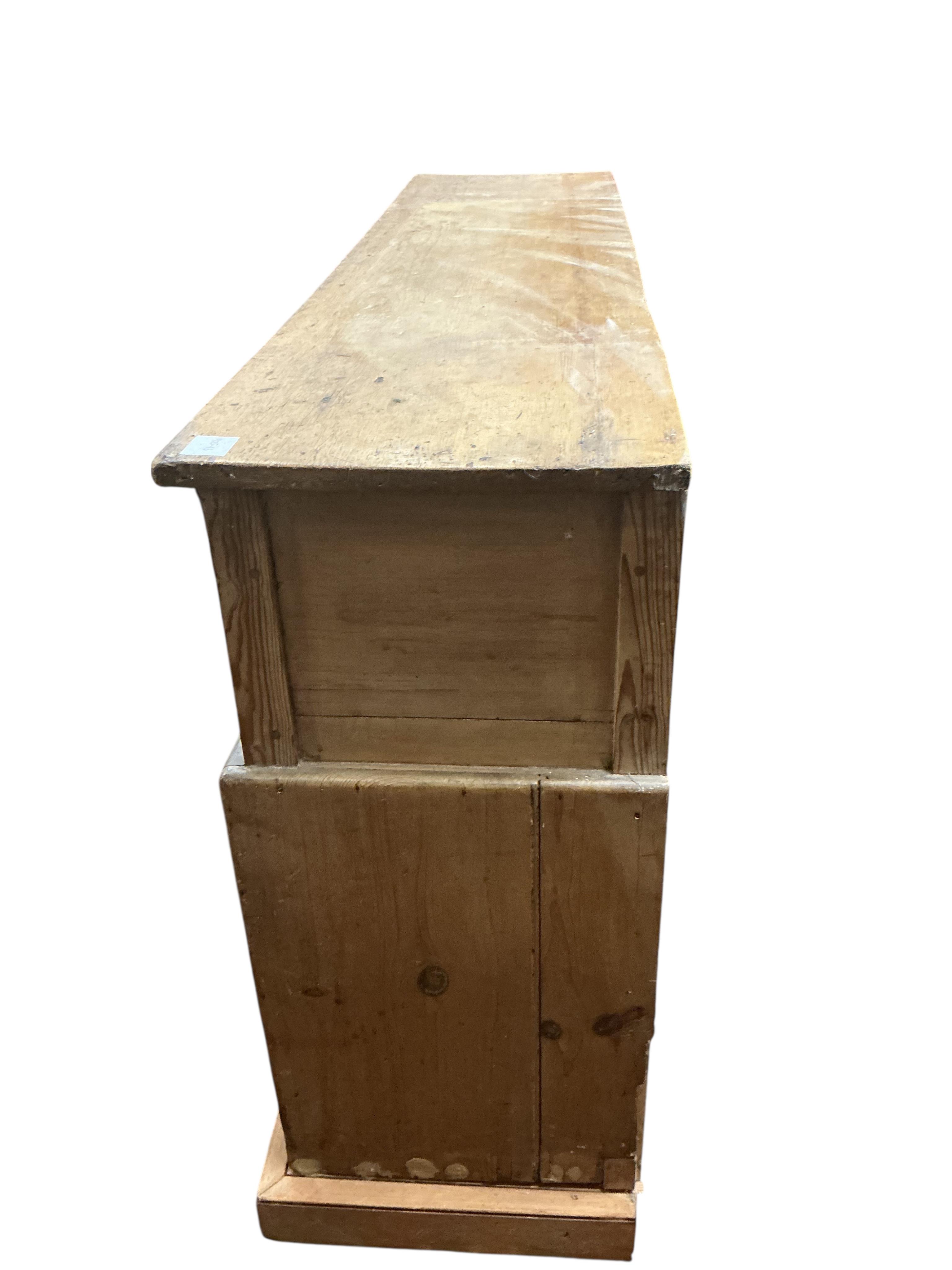 A Victorian pine low dresser, width 149cm, depth 38cm, height 89cm